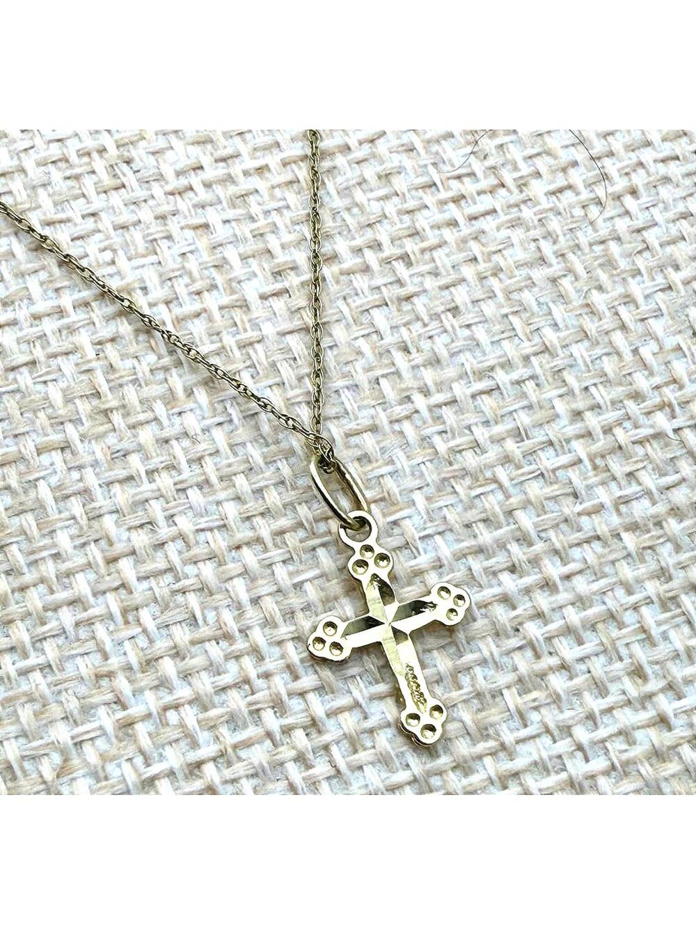 Elegant 14kt Gold Dainty Cross Pendant Necklace Small 16"